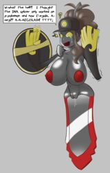 aegislash big_breasts breasts female hat hilda_(pokemon) nintendo nipples pokémon_(species) pokemon pokemon_xy pussy red_nipples shiny_aegislash shiny_pokemon solo sword tears thetransformtentacle transformation video_games weapon