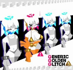 original original_character tagme tagme_(artist) artist_request white_hair white_background white_body long_hair closed_eyes choker topwear slim_waist flat_chest wide_hips thick_thighs navel stockings gloves headgear one_eye_closed blush breasts large_breasts bikini gold_bikini animated animated_gif loop looping_animation bouncing_breasts hand_under_breasts bobbing_head
