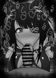 1boy 1girls :>= arknights:_endfield big_penis black_and_white blush breasts censored detailed_background drooling eyelashes fellatio female heart humanoid indoor inside kneeling kurotama tangtang_(arknights:_endfield) long_hair looking_at_viewer male male_pov no oral oral_sex penis pov room saliva shiny shiny_skin sketch sound_effects squatting sweat text tongue_out vein veins veiny veiny_penis animal_ears eyepatch