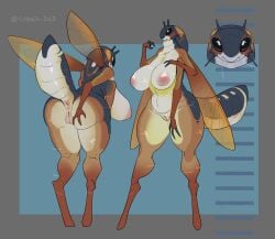 1girls 2026 3_fingers 4_arms absurd_res animal_humanoid antennae_(anatomy) anthro anus areola arthropod arthropod_abdomen arthropod_humanoid belly big_breasts black_abdomen black_eyes black_head breasts brown_body brown_skin cicada_(animal) cicada_humanoid cyber_d1e female female_only fingers front_view furry genitals hand_on_butt hi_res humanoid insect insect_humanoid insect_wings inverted_nipples multi_arm multi_limb nipples pink_areola pink_nipples rear_view shaved_vulva simple_background smile solo true_bug vulva white_belly white_breast wings yellow_wings