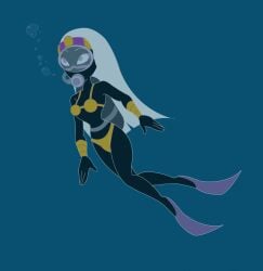 air_bubbles alien alien_girl alien_humanoid armbands black_body black_skin crown darkbunny666 duck_dodgers facial_mark looney_tunes martian martian_(duck_dodgers) ocean purple_eyes queen_tyr'ahnee scuba scuba_gear swimsuit swimwear underwater warner_brothers white_hair yellow_bikini