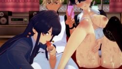 after_sex blowjob cheating cheating_wife cum dilf female half-dressed handjob inside koikatsu komi-san_wa_komyushou_desu komi_shouko komi_shuuko licking_penis long_hair male milf mother mother_and_daughter multiple_girls netorare office_clothing robotlover school_uniform schoolgirl sitting tan_skin vagina