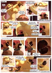 2024 anal anthro anus areola ass balls big_breasts bodily_fluids bound box brandy_(draco32588) breasts canid canine canis closed_eyes collar collar_only comic container cum deep_rimming dialogue digital_media_(artwork) domestic_dog draco32588 duo english_text fasttrack37d fingers genital_fluids genitals group gynomorph hair hi_res huge_breasts internal intersex macro male mammal nipples nude open_mouth oral pawpads penis pink_hair rimming sex speech_bubble text tongue tongue_out