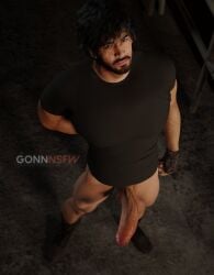 1boy 1human 1male 1man 3d 3d_(artwork) 3d_model black_boots black_hair black_shirt capcom carlos_oliveira erect erect_penis erection fingerless_gloves gonnnsfw looking_up_at_viewer male male_focus male_only male_solo resident_evil resident_evil_3 resident_evil_3_remake solo solo_focus solo_male veiny_penis