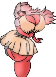 ass_bigger_than_head big_thighs breasts_bigger_than_head closed_eyes countryhumans countryhumans_girl dejizocjan female grey_shoes hong_kong_(countryhumans) long_hair pink_hair red_body red_skinned_female small_dress thick thick_legs