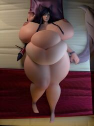 1girls 3d ahri animal_ears bbw bed belly big_belly big_breasts black_hair breasts extrudeds extrudedsquared fat female fox_ears huge_belly kitsune league_of_legends morbidly_obese nipples obese on_back on_bed overweight overweight_female