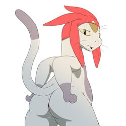 1boy 2015 alien anthro anus ass betelgeusian feline jerseydevil looking_back male male_only mammal meow_(space_dandy) nude presenting presenting_hindquarters raised_tail solo space_dandy white_background