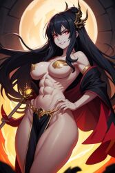 ai_generated anime evil_grin gold_pasties loincloth muscular muscular_female pasties solo