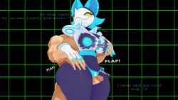 3d_(artwork) abstract_background anon anthro ass big_breasts big_butt breasts deltarune dialogue digital_media_(artwork) duo faceless_character faceless_male female hi_res human humanoid interspecies machine male male/female mammal muscular muscular_male robot robot_humanoid s1m0n sex tasque_manager_(deltarune) thigh_sex undertale_(series)