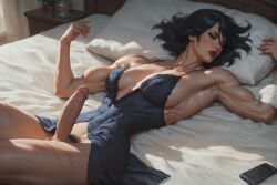 ai_generated cassandra_cain dc_comics futanari muscular muscular_futanari nightgown santarvengar scars sleeping stable_diffusion tagme veiny_penis