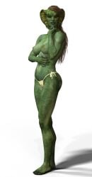 1girls 3d alien alien_girl cb1964 green_skin green_skinned_female original panties topless topless_female white_panties