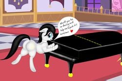 anus ass big_ass black_hair blue_eyes cutie_mark equine female furry heart highres hooves horse indoors klavinova klavinova_v_piano long_hair looking_at_viewer looking_back mammal musical_instrument my_little_pony original_character piano pony presenting raised_tail rear_view smile solo text