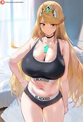 ai_generated bed bedroom big_breasts blacked blacked_clothing blonde_female blonde_hair blonde_hair_female breasts cheating dark_skin himeno interracial long_hair mythra netorare ntr slutty_clothing slutty_outfit thick_ass thick_hips thick_legs thick_thighs white_body xenoblade_(series) xenoblade_chronicles_2 yellow_eyes