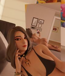 1girls 2023 3d 3d_(artwork) alternate_version_available ass bed bed_sheet bedroom bikini bikini_top black_bikini black_bikini_top black_bra blender bottomless bra breasts cleavage detailed_background epic_games female female_focus female_only fortnite fortnite:_battle_royale grey_hair half-dressed half_naked hi_res highres holding_phone jewelry laying_down laying_on_side legwear light-skinned_female light_skin loams3d long_hair long_socks looking_at_viewer medium_breasts mirror mirror_reflection mirror_selfie on_bed on_side phone pose posing presenting presenting_ass solo solo_focus stockings teasing teasing_viewer topwer underwear victoria_saint watermark