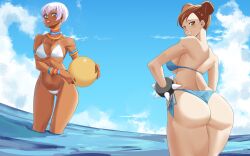 1girls ass bikini breasts chun-li cleavage dark-skinned_female elena_(street_fighter) sorabluesky street_fighter swimsuit