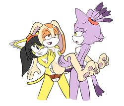 anthro blaze_the_cat breast_grab breasts cream_the_rabbit dildo feline female furry goshaag group group_sex honey_the_cat lagomorph mammal nipples nude pussy rabbit sega sex sex_toy smile sonic_(series) strap-on threesome yuri