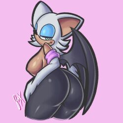 1girls anthro ass bat bat_wings big_ass big_breasts big_butt blue_eyes breasts chiropteran female looking_at_viewer looking_back mobian_(species) paresseux0w0 rouge_the_bat smile sonic_(series) sonic_the_hedgehog_(series) tagme teasing tight_clothing white_hair wings