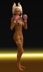 1girls 3d 3d_(artwork) alien alien_girl boxing boxing_gloves cb1964 female female_only gloves orange_skin pink_boxing_gloves pink_gloves solo star_wars tagme togruta topless topless_female