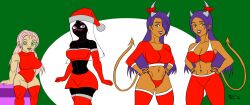 7starsoul alien alien_girl alien_humanoid black_body black_skin christmas christmas_clothing christmas_outfit demon_girl demon_horns demon_tail duck_dodgers facial_mark looney_tunes martian martian_(duck_dodgers) original_characters queen_tyr'ahnee smaller_female twins warner_brothers