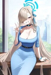 ai_anatomy ai_generated ai_hands asuna_(blue_archive) blue_archive dongtan_dress dress female large_breasts poorly_made pumpkinseed