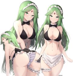 1girls apron ass bikini black_bikini black_swimsuit bowtie breasts choker circlet goddess green_eyes green_hair kid_icarus kid_icarus_uprising large_breasts long_hair looking_at_viewer maid maid_apron maid_bikini maid_headdress maid_swimsuit maid_uniform midriff milf navel nintendo palutena steeb swimsuit thigh_strap