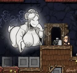 1futa 1girls big_breasts breasts camera chibi clothed clothing enormous_breasts erection female female_focus gameplay_mechanics ghost ghost_(spelunky) ghost_girl giant_breasts gigantic_breasts hair_ornament huge_breasts human humanoid large_breasts light-skinned_futanari light_skin massive_breasts monster monster_girl mostly_clothed nun_outfit posing rocner spelunky spelunky_2 standing