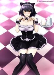 1girls black_hair blake_belladonna breasts cat_ears catgirl choker cup looking_at_viewer maid maid_headdress maid_uniform medium_breasts milk_carton paw_pose rwby short_hair sitting sitting_on_floor thighhighs tray vilde_loh_hocen wrist_cuffs yellow_eyes