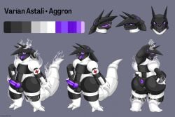 1boy aggron anthro anus armor artist_name big_ass character_sheet chubby chubby_male commission grey_skin krs-ad looking_back male pokemon pokemon_(species) purple_eyes purple_penis scalie solo_futa spreading varian_astali