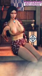 1girls 3d amaterasu_(smite) asian_mythology big_breasts black_hair flashing_breasts foulveins goddess hi-rez_studios japanese_mythology light-skinned_female light_skin mythology smite solo thick_thighs