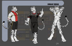 1boy anthro balls clothed clothing combadge digitigrade english_text feline furry male male_only mammal negger nude pose sheath solo star_trek starfleet_uniform text tiger white_tiger