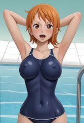 ai_generated armpit armpits female female_only nami nami_(one_piece) one-piece_swimsuit one_piece pre-timeskip shiroppo swimsuit swimwear