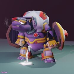 3d android armadillo armor armored_armadillo armored_boots capcom cum cum_drip ejaculation excessive_cum fat furry highres looking_pleasured low_poly mecha mega_man mega_man_x penis reploid robot robot_boy robot_penis shield steam steamy_breath upiware video_games