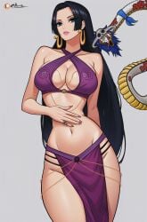 1girls ai_generated bare_arms bare_legs bare_shoulders bare_thighs big_breasts black_hair blue_eyes boa_hancock clothed clothing color female female_focus female_only hi_res jewelry large_breasts light-skinned_female light_skin long_hair looking_at_viewer one_piece prixmal shounen_jump snake solo solo_female tagme thick_thighs yomorio_lingerie