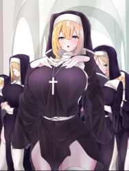 5females big_breasts big_breasts big_breasts group nun yellow_hair