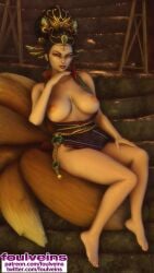 1girls 3d asian_mythology big_breasts black_hair chinese_mythology christmas da_ji_(smite) foulveins goddess hi-rez_studios light-skinned_female light_skin mythology nude pinup smite solo