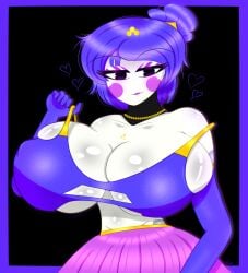 1girls 4k :3 armwear ballora ballora_(fnafsl) blue_hair blush breast_squeeze breasts breasts breasts breasts_bigger_than_head bun_hair busty eyeshadow five_nights_at_freddy's five_nights_at_freddy's:_sister_location five_nights_in_anime giant_breasts gothtrishy heart hi_res highres huge_breasts lipstick looking_at_viewer mommy necklace pulling_bra pulling_clothing seductive seductive_look shiny shiny_clothes shiny_hair shiny_skin short_hair skirt squished_breasts