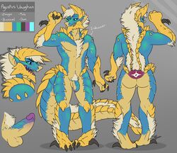 1boy 2014 anthro balls blue_eyes blue_scales capcom claws erection fanged_wyvern fur hair looking_at_viewer male male_only model_sheet monster_hunter nubs nude penis plain_background solo thick_tail video_games zinogre