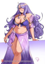 1girls absurdres alternate_costume bare_shoulders bikini breasts camilla_(fire_emblem) camilla_(summer)_(fire_emblem) covered_nipples deliciousbra deliciousbrain feet_out_of_frame female female_only fire_emblem fire_emblem_fates fire_emblem_heroes grin hair_over_one_eye highres large_breasts long_hair looking_at_viewer making-of_available nintendo official_alternate_costume purple_bikini purple_eyes purple_hair sarong simple_background smile solo standing swimsuit thighs very_long_hair white_background