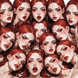 14girls ai_generated allison_eckhart clone clones earrings long_hair milf multiple_girls naked open_mouth red_hair scp_foundation white_body