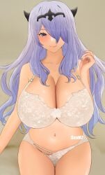 1girls bra breasts camilla_(fire_emblem) cleavage commission female fire_emblem fire_emblem_fates genm7 hair_over_one_eye huge_breasts light-skinned_female light_skin lingerie long_hair nintendo panties purple_eyes purple_hair thick_thighs thighs