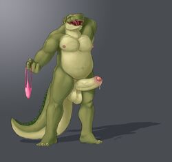 1boy 5_toes anthro balls chubby claws crocodile erection humanoid_penis male male_only navel nipples penis plantigrade precum reptile scalie serex solo toe_claws toes uncut vein