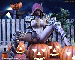 1girls 3d anal anal_insertion big_breasts blizzard_entertainment blonde_hair blue_skin forsaken halloween jack-o'-lantern pussy solo soulartmatter spread_legs sylvanas_windrunner undead undead_(warcraft) warcraft world_of_warcraft