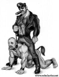 2boys bdsm_gear bdsm_outfit black_eye bondage boots bruised cigar dog_play dog_tail domination fetish fetish_wear gay gay_domination homosexual leash leather male male_focus males_only masculine masculine_male master penis petplay precum rob_clarke slave smoking sunglasses