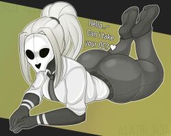 1girls 2d 2d_(artwork) alatir ass big_ass big_butt black_skin dark_skin feet hi_res neytirix skull_mask solo white_hair wide_hips youtube youtuber