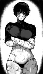 black_nails black_shirt burn_scar female female_only jujutsu_kaisen masoq095 monochrome panties scars very_short_hair zenin_maki