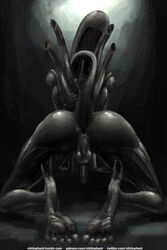 alien alien_(franchise) all_fours alternate_version_at_source anthro anus ass balls big_balls big_butt big_penis black_balls black_penis black_skin claws dangerous dickgirl eyeless feet foot_fetish futa_only futa_solo futanari humanoid intersex kneeling monster muscular nihilophant nude penis presenting raised_tail seductive shiny shiny_ass soles solo solo_futa spread_legs spreading text toes tubes wide_hips xenomorph