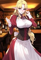 ai_generated ai_hands blonde_hair dress elf fantasy female original original_character pumpkinseed tavern tavern_wench