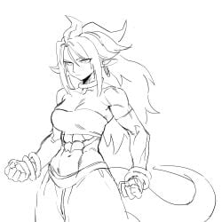 1girls abs android_21 arabian athletic_female belly_button black_and_white dragon_ball dragon_ball_fighterz dragon_ball_z fit_female harem_outfit jewelry long_hair looking_at_viewer majin_android_21 medium_breasts muscular_arms muscular_female navel pencil_(artwork) pointy_ears six_pack spiked_hair spiky_hair tail zquung