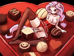 2015 5_fingers anthro anthrofied areola bedroom_eyes black_background breasts chocolate chocolate_box clothing equine fan_character female friendship_is_magic hair half-closed_eyes horn horse legwear looking_at_viewer lumineko mammal masturbation my_little_pony nipples panties panties_aside pink_hair plain_background pony pussy pussy_juice seductive solo spread_legs spread_pussy spreading stockings underwear