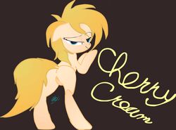 2015 bedroom_eyes blonde_mane blue_eyes cherry_cream earth_pony equine fan_character female feral friendship_is_magic fur horse looking_at_viewer mammal my_little_pony plain_background pony pussy solo